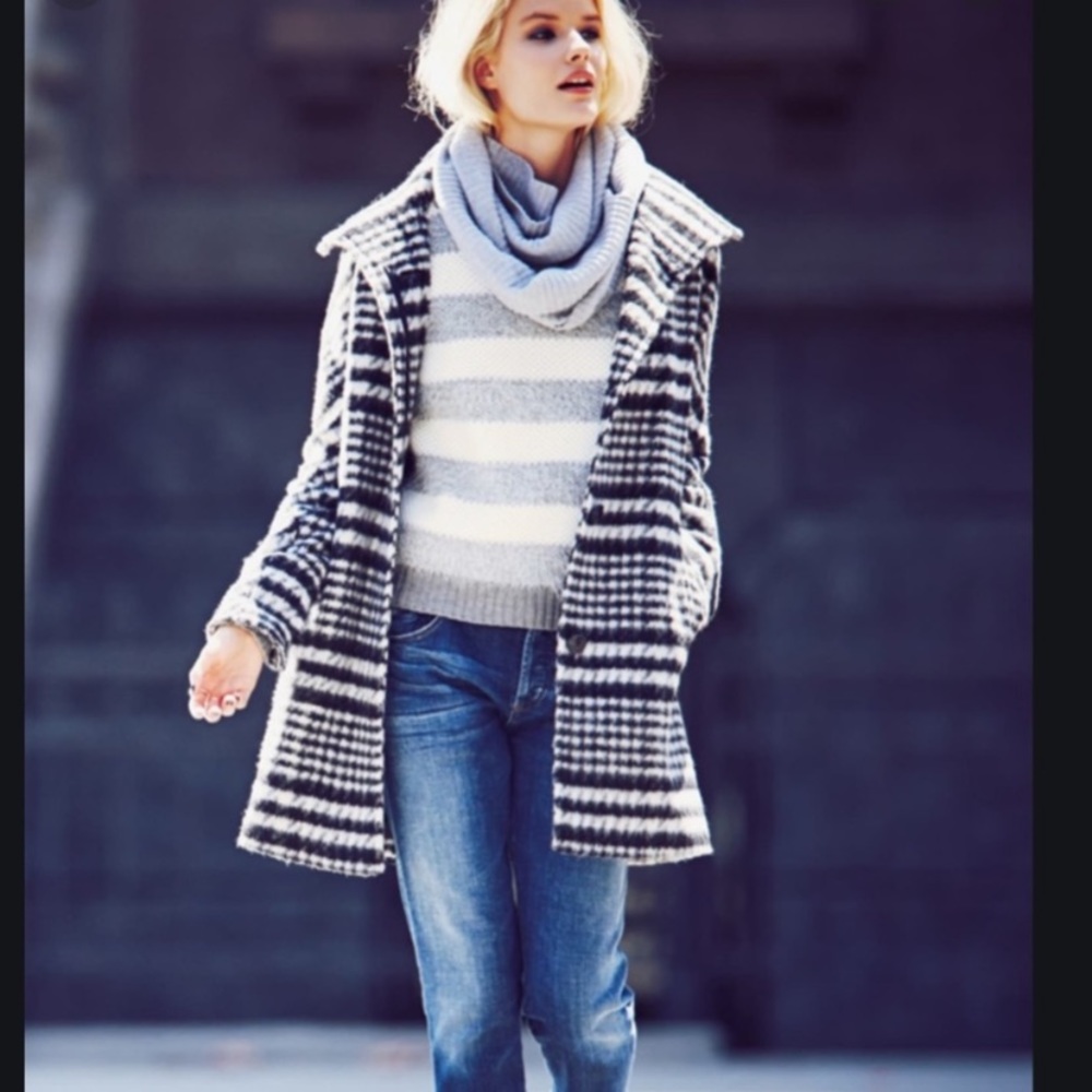 Ellen Tracy Black White Houndstooth Wool Coat 8